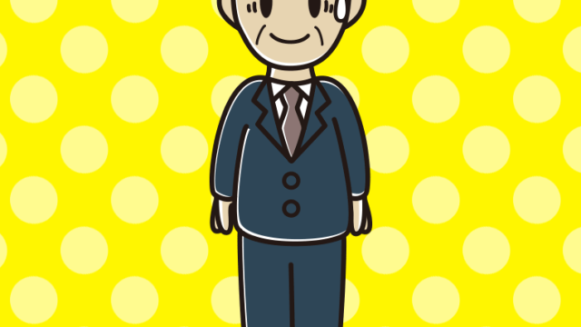 苦笑いする年配男性会社員のイラスト【色、背景あり】PNG