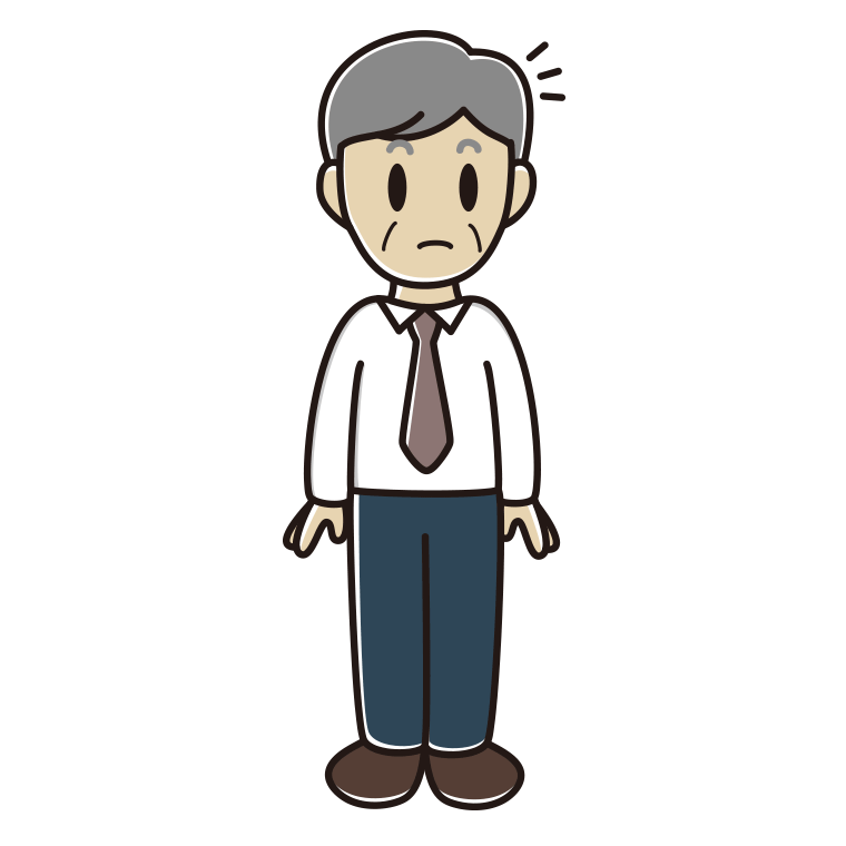 何かに気付く年配男性会社員（ワイシャツ）のイラスト【色あり、背景なし】透過PNG