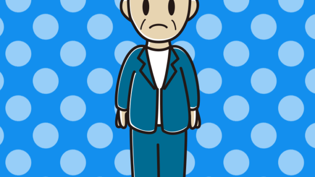 困る年配男性会社員（カジュアル）のイラスト【色、背景あり】PNG