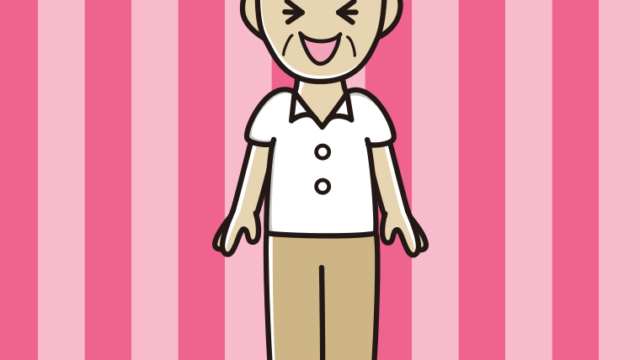 笑う年配男性会社員（クールビズ）のイラスト【色、背景あり】PNG