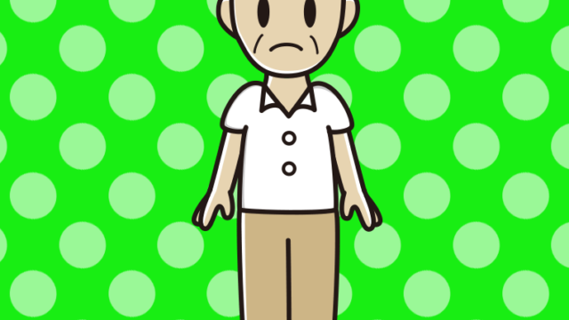 困る年配男性会社員（クールビズ）のイラスト【色、背景あり】PNG