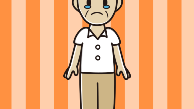 泣く年配男性会社員（クールビズ）のイラスト【色、背景あり】PNG