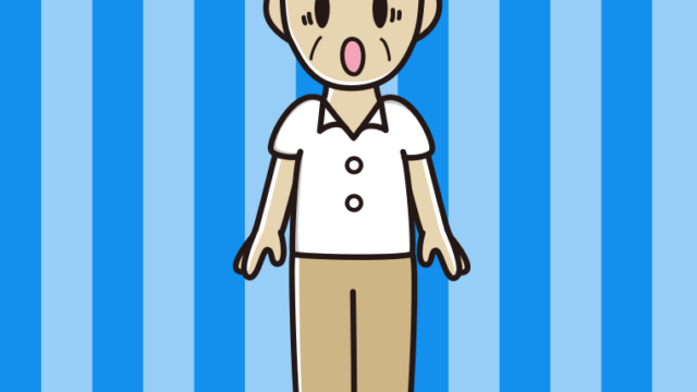 驚く年配男性会社員（クールビズ）のイラスト【色、背景あり】PNG