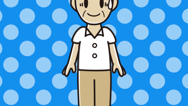 苦笑いする年配男性会社員（クールビズ）のイラスト【色、背景あり】PNG