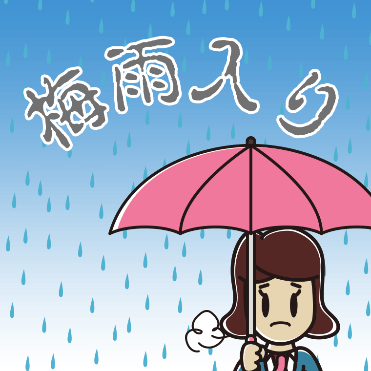 梅雨入りで憂鬱な女子高校生のイラスト【色、背景あり】PNG