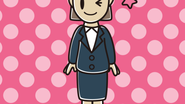 ウインクする女性会社員のイラスト【色、背景あり】PNG