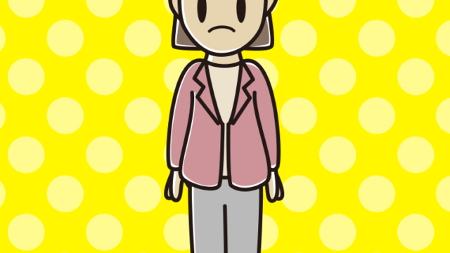 困る女性会社員（カジュアル）のイラスト【色、背景あり】PNG