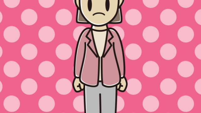 怒る女性会社員（カジュアル）のイラスト【色、背景あり】PNG