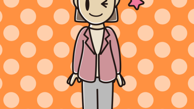 ウインクする女性会社員（カジュアル）のイラスト【色、背景あり】PNG