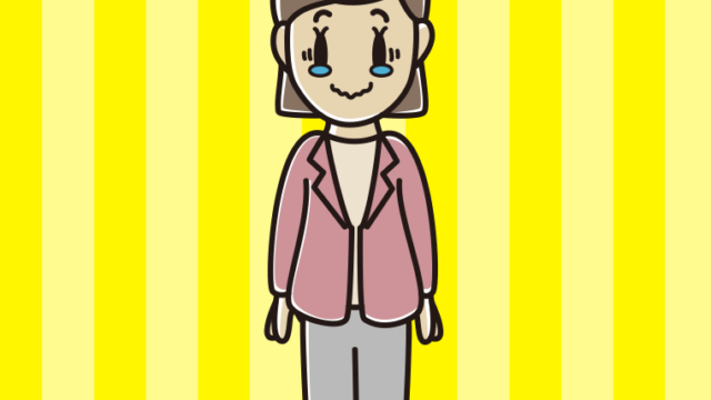 ジーンとする女性会社員（カジュアル）のイラスト【色、背景あり】PNG