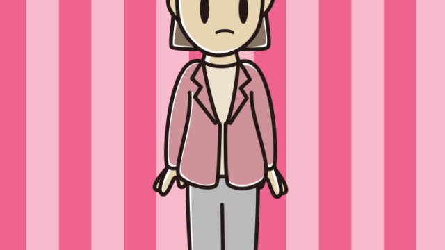 何かに気付く女性会社員（カジュアル）のイラスト【色、背景あり】PNG