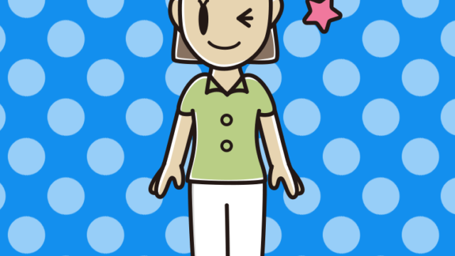 ウインクする女性会社員（クールビズ）のイラスト【色、背景あり】PNG