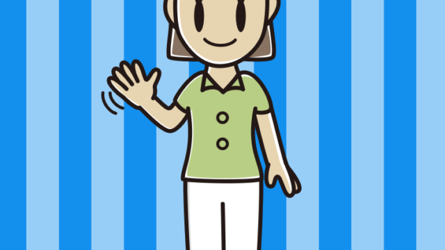 手を振る女性会社員（クールビズ）のイラスト【色、背景あり】PNG