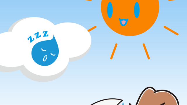 梅雨の中休みでホッとする女性のイラスト【色、背景あり】PNG