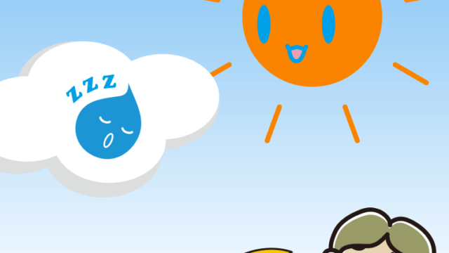 梅雨の中休みでホッとする小学生男子のイラスト【色、背景あり】PNG