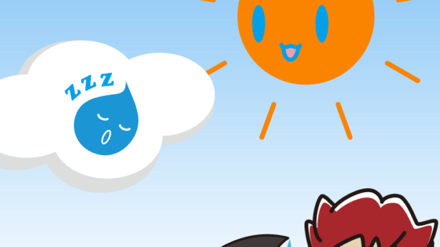 梅雨の中休みでホッとする男子大学生のイラスト【色、背景あり】PNG