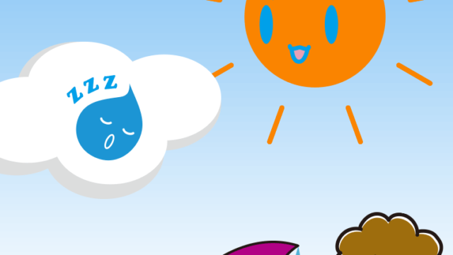 梅雨の中休みでホッとするおばさんのイラスト【色、背景あり】PNG