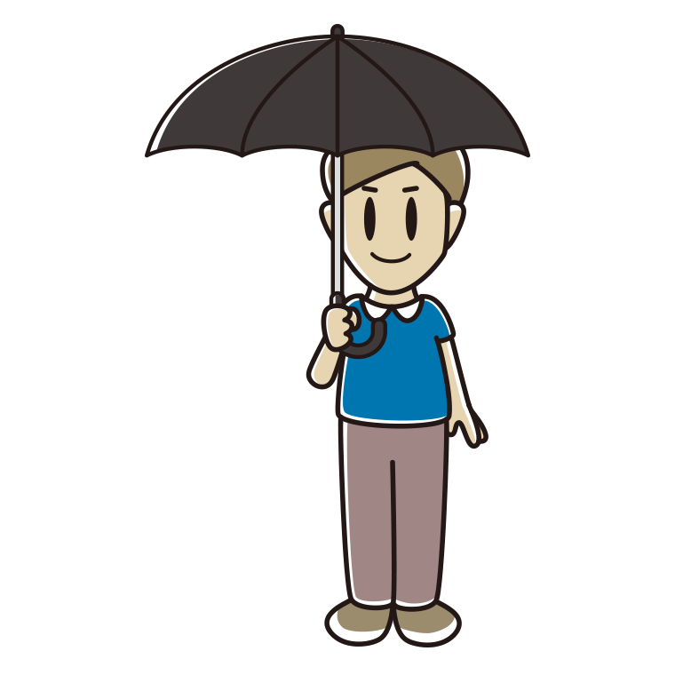 傘をさしている男性のイラスト【色あり、背景なし】透過PNG