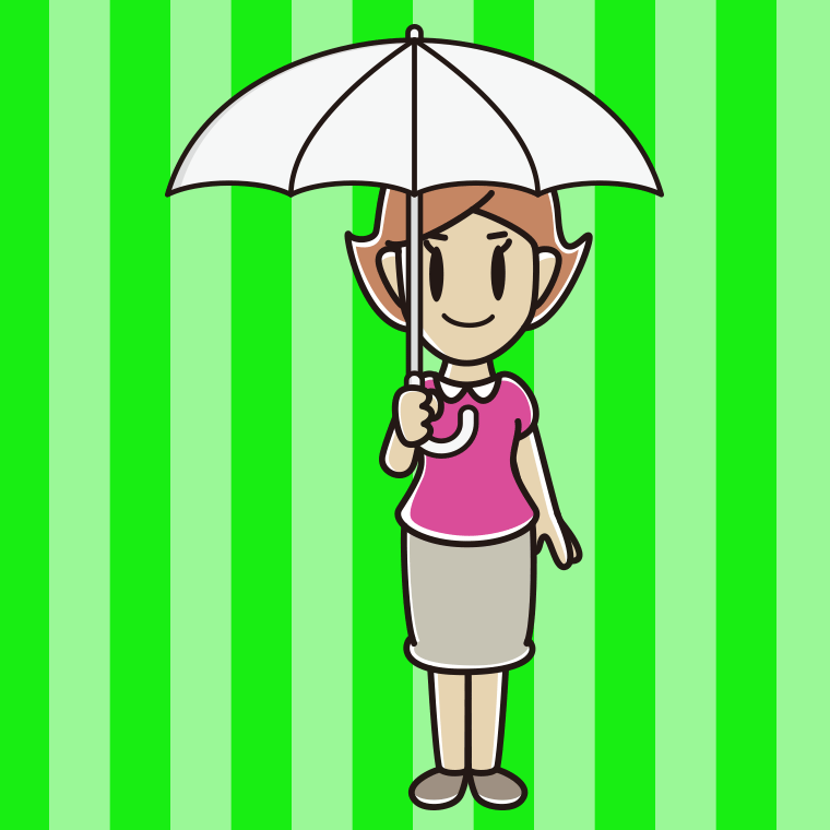 傘をさしている女性のイラスト【色、背景あり】PNG