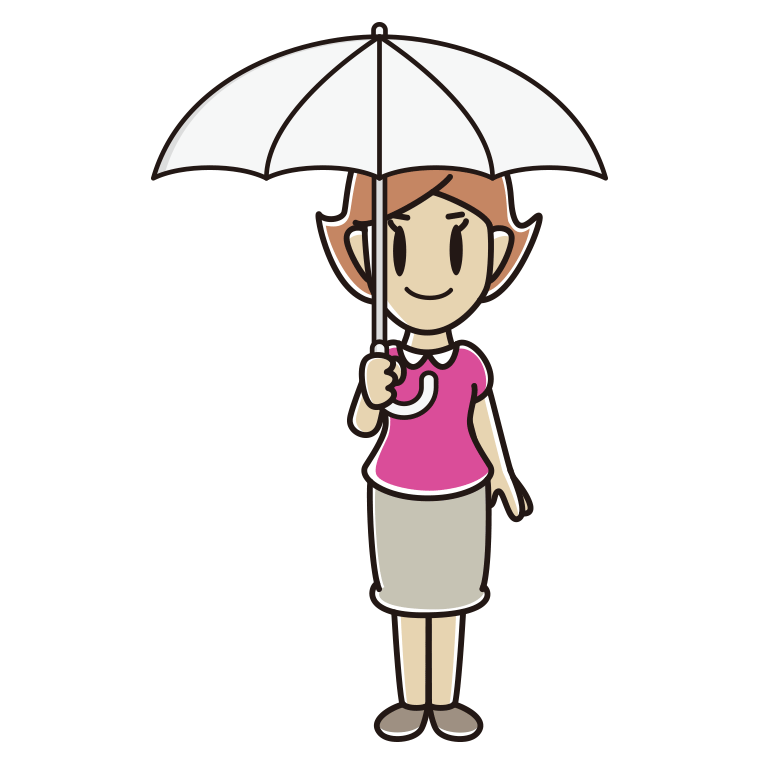 傘をさしている女性のイラスト【色あり、背景なし】透過PNG
