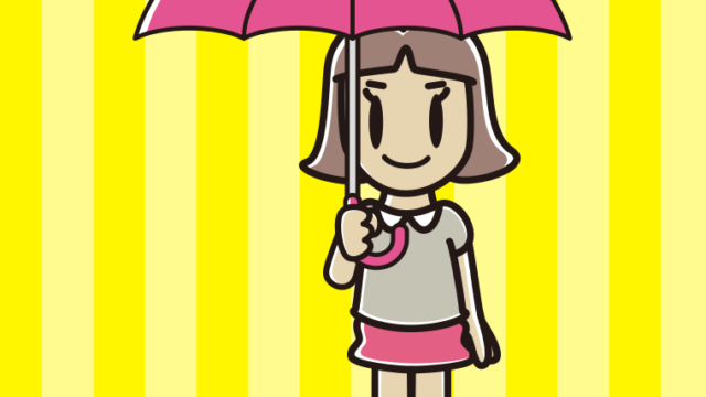 傘をさしている小学生女子のイラスト【色、背景あり】PNG