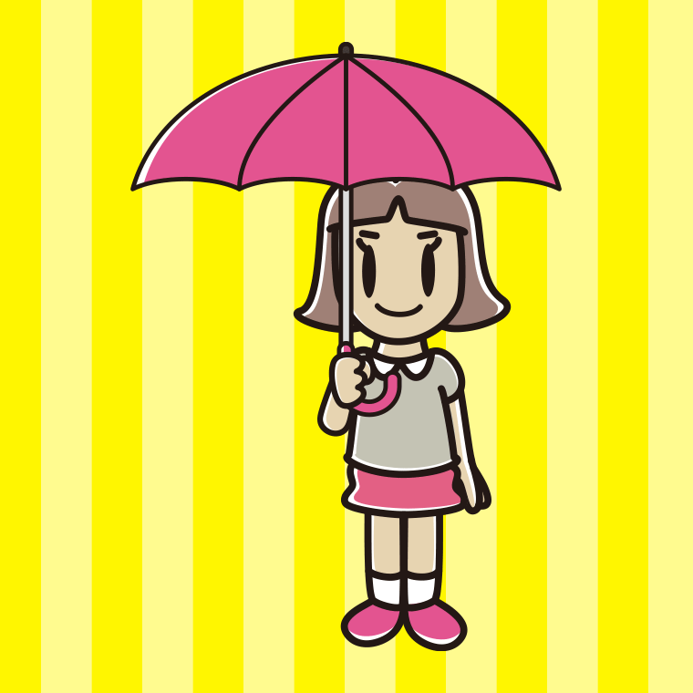 傘をさしている小学生女子のイラスト【色、背景あり】PNG