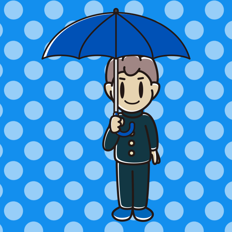 傘をさしている男子中学生のイラスト【色、背景あり】PNG