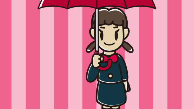 傘をさしている女子中学生のイラスト【色、背景あり】PNG