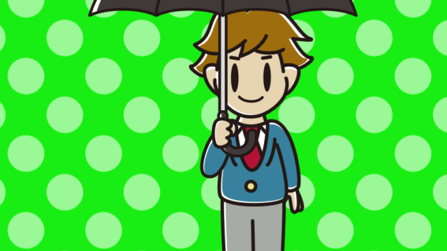 傘をさしている男子高校生のイラスト【色、背景あり】PNG