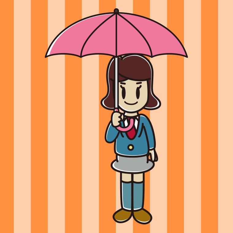 傘をさしている女子高校生のイラスト【色、背景あり】PNG