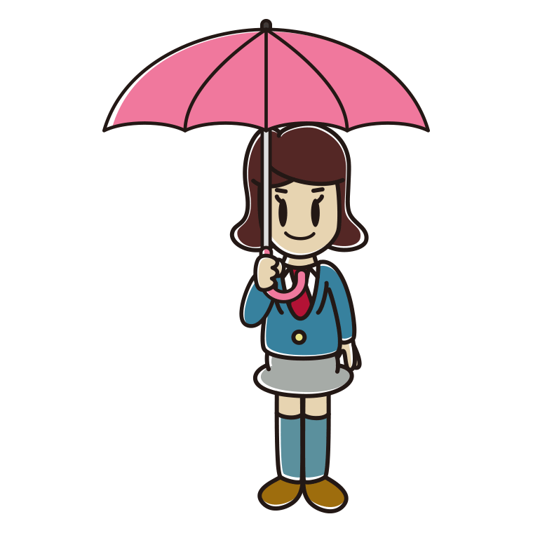 傘をさしている女子高校生のイラスト【色あり、背景なし】透過PNG