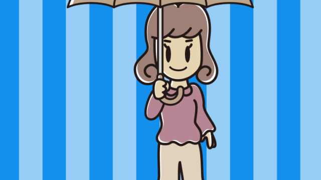 傘をさしている女子大学生のイラスト【色、背景あり】PNG