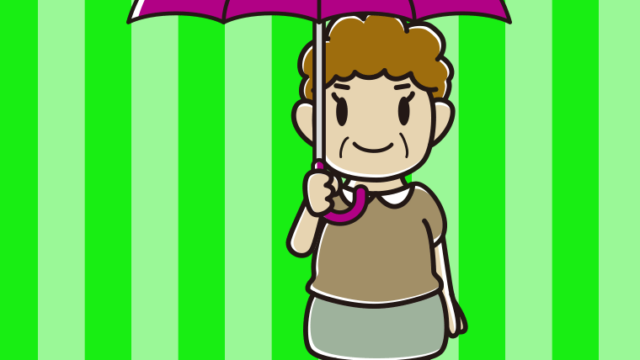 傘をさしているおばさんのイラスト【色、背景あり】PNG