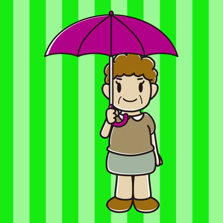 傘をさしているおばさんのイラスト【色、背景あり】PNG