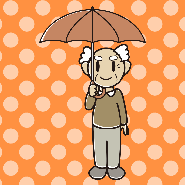傘をさしているおじいさんのイラスト【色、背景あり】PNG
