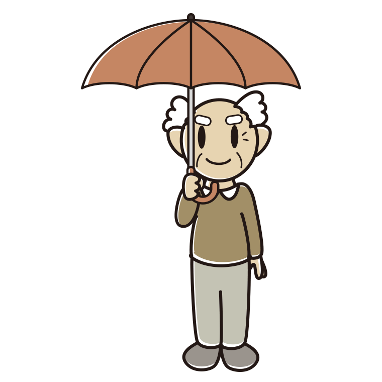 傘をさしているおじいさんのイラスト【色あり、背景なし】透過PNG
