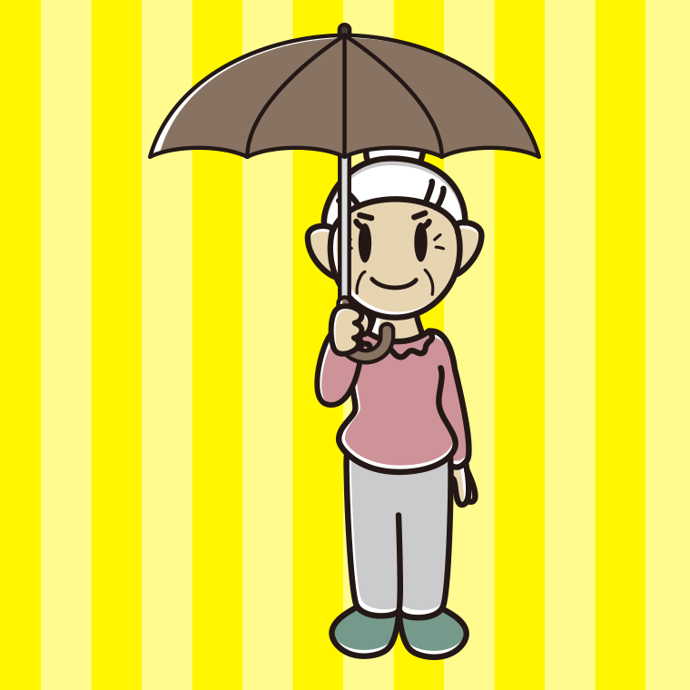 傘をさしているおばあさんのイラスト【色、背景あり】PNG