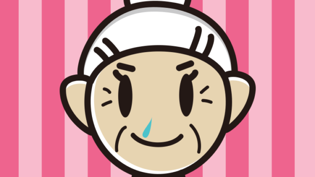 鼻水に気付かず笑顔のおばあさんのイラスト【色、背景あり】PNG