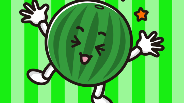 喜ぶスイカちゃんのイラスト【色、背景あり】PNG