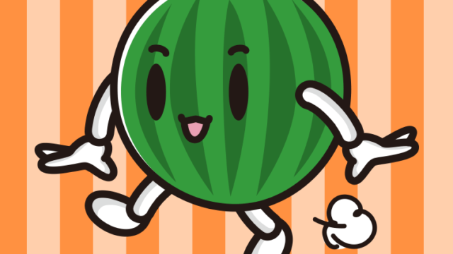 歩くスイカちゃんのイラスト【色、背景あり】PNG