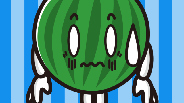 ショックを受けるスイカちゃんのイラスト【色、背景あり】PNG