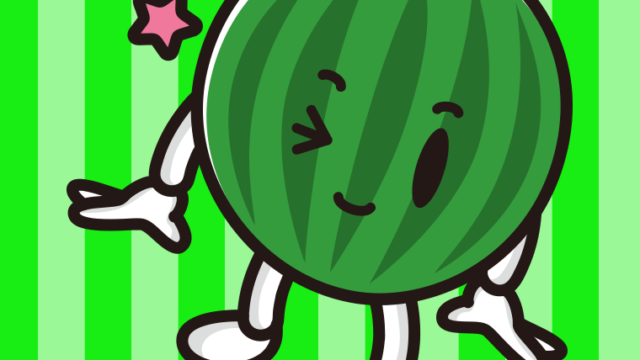 ウインクするスイカちゃんのイラスト【色、背景あり】PNG