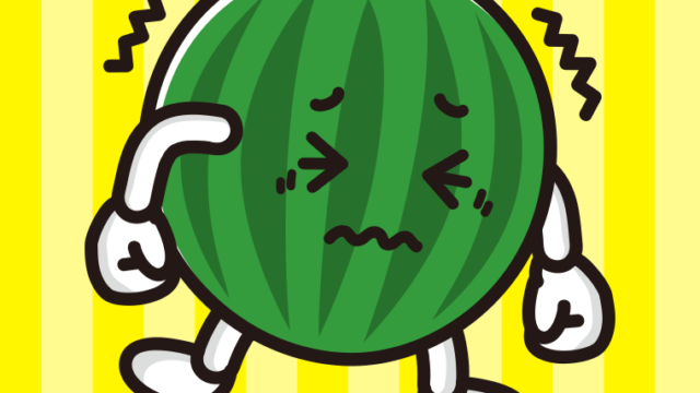 ブルブル震えるスイカちゃんのイラスト【色、背景あり】PNG