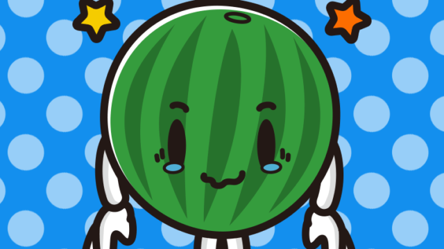 ジーンとするスイカちゃんのイラスト【色、背景あり】PNG