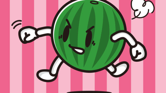 パンチするスイカちゃんのイラスト【色、背景あり】PNG
