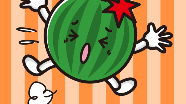 ぶつかるスイカちゃんのイラスト【色、背景あり】PNG