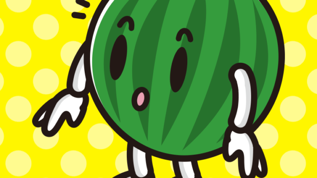 何かに気付くスイカちゃんのイラスト【色、背景あり】PNG