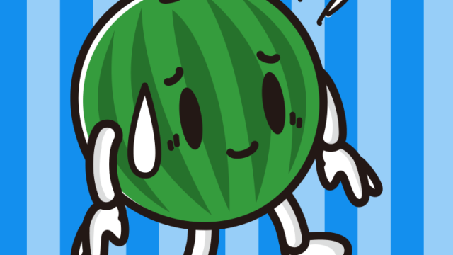 苦笑いするスイカちゃんのイラスト【色、背景あり】PNG