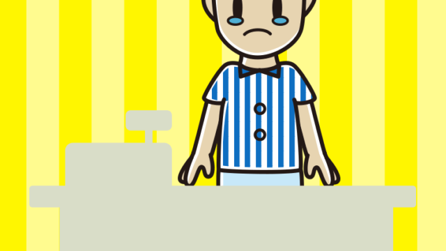 泣く男性コンビニ店員のイラスト【色、背景あり】PNG
