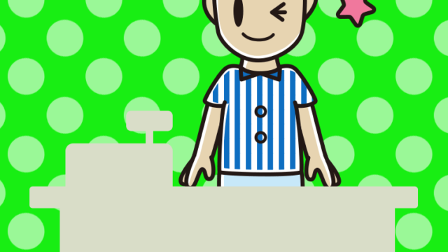 ウインクする男性コンビニ店員のイラスト【色、背景あり】PNG